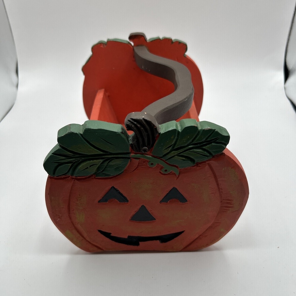 Vintage Wood Pumpkin Jack o' Lantern Basket‎ Moveable Handle